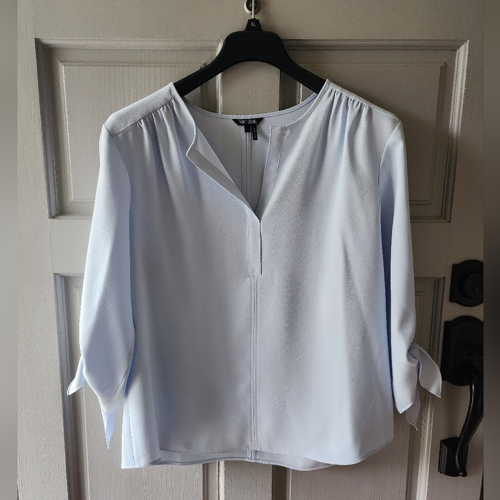 NIC+ZOE Pale Blue 3/4 tie sleeve blouse women's size large